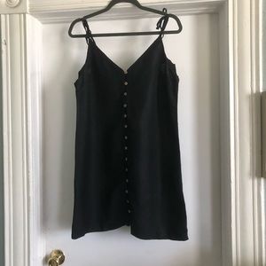 Woven button black mini dress